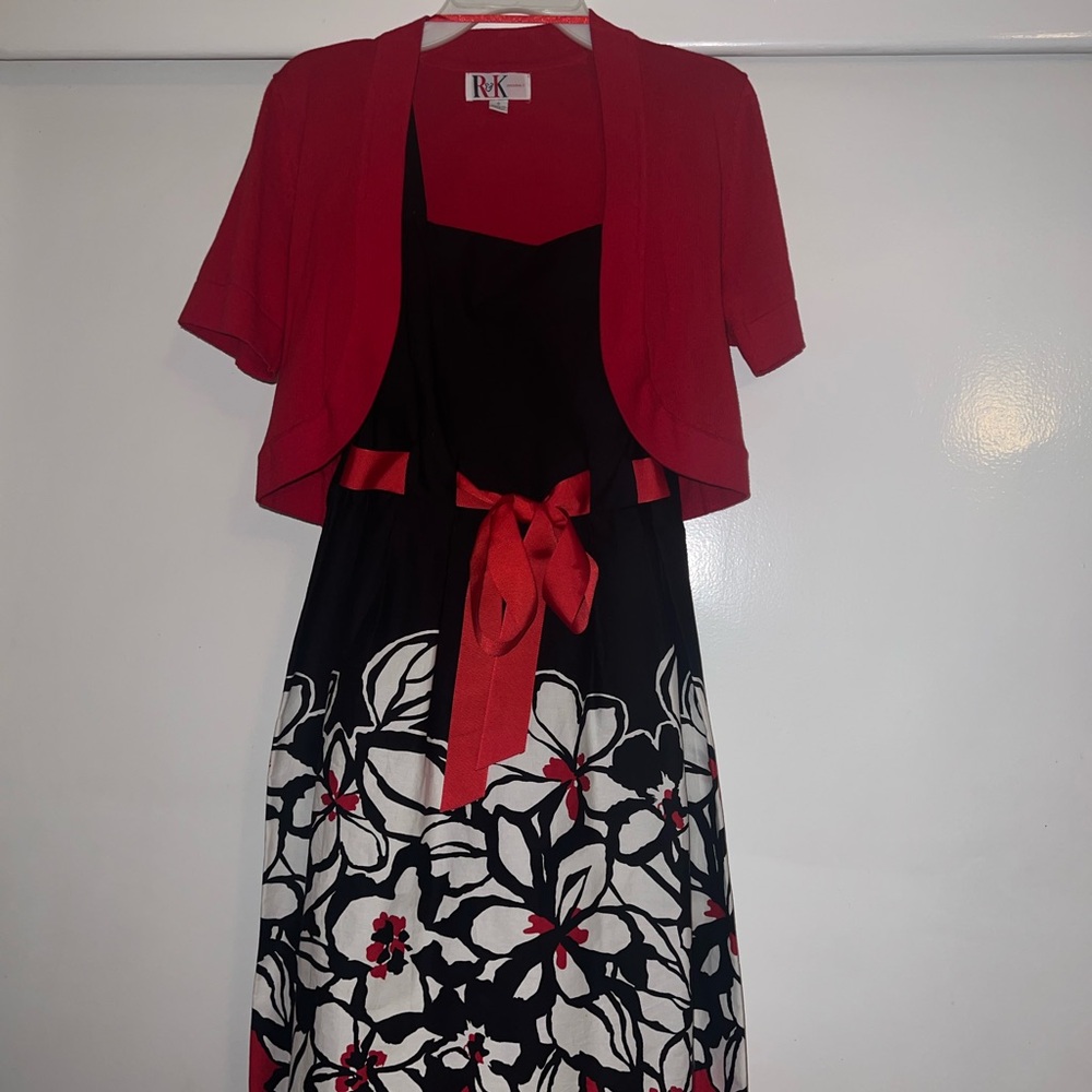 R&K Black and Red Floral Dress with Bolero